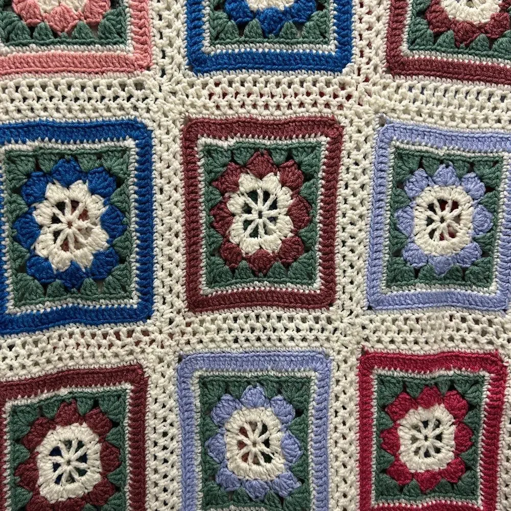 Handmade Crochet Knit Afghan Multicolor Throw‎ 49x72